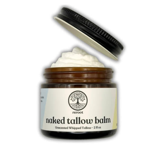 Handmade NAKED TALLOW BALM | 1 Ingredient - 100% Grass Fed Tallow | Whole Body & Face | Whipped & UNSCENTED for Sensititve Dry Skin, Babies, Eczema, Psoriasis, Rosacea (2oz)