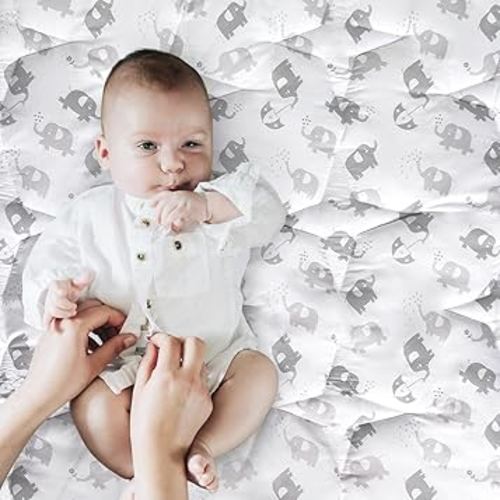 Baby Play Mat Extra Thick, Large, Crawling Mat Non Slip Cushioned Baby Mats for Playing 79x55 Inches, Grey Elephant
