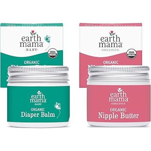 Earth Mama Nipple Butter™ & Diaper Balm | Nipple Cream & Organic Skincare for Baby | Breastfeeding & Postpartum Essentials Bundle