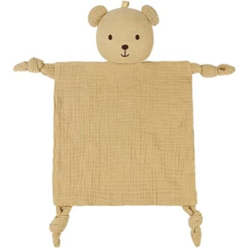 Organic Cotton Muslin Lovey Blanket, Organic Cotton Muslin Bear Security Blanket Soft & Breathable Baby Gifts for Boys and Girls