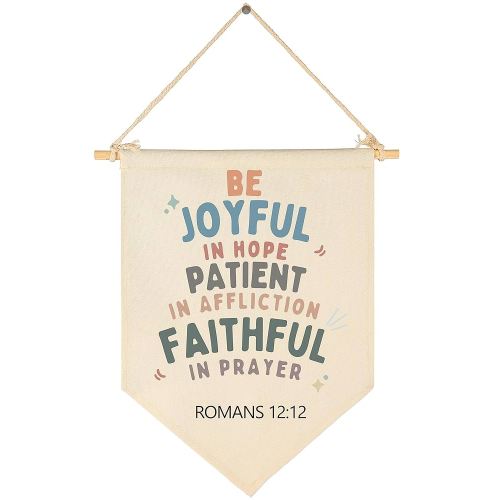 Christian Bible Verses Art-Scripture Flag Sign Gift for Baby Newborn Boys Girls Kids-Banner Wall Decor Gift for Nursery Bedroom Playroom Front Door-Baby Gift Shower-Be Joyful in Hope