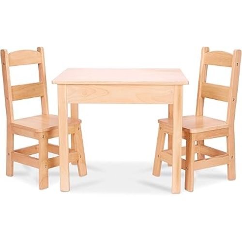 Melissa & Doug Solid Wood Table and 2 Chairs Set - Light Finish Furniture for Playroom