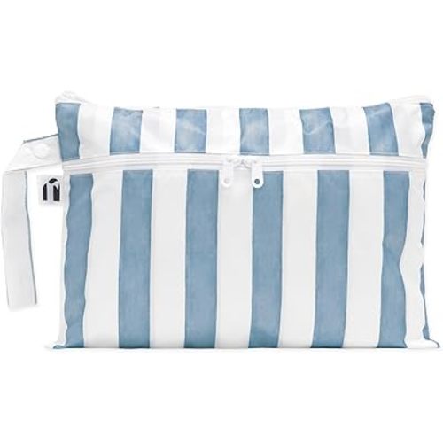 Bumkins Roamio Waterproof Wet Dry Clutch Bag for Baby, Travel, Swim Suit, Cloth Diapers, Pump Parts, Pool, Gym Clothes, Toiletry, Hook to Stroller, Pack for Daycare, Zip Pack Pouch, Nautical Stripe