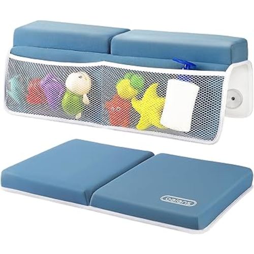 beiens Bath Kneeler and Elbow Rest Pad Set - 1.5'' Comfortable Thick Baby Bath Kneeler Pads, Quick Dry Soft Kneeling Pad for Baby Bath Time, Non-Slip Knee& Arm Support Bathtub Mat with Toys Organizer