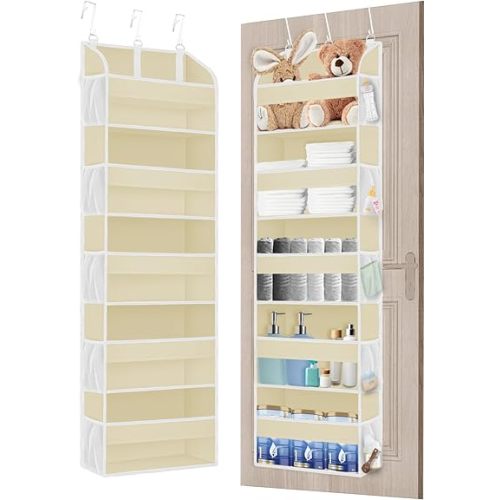 2 Pack Over The Door Storage Organizer with 5 Pockets 10 Mesh Pockets, 44 lbs Weight Capacity Door Hanging Organizers and Storage for Bedroom,Bathroom,Nursery,Kidroom,Babyroom