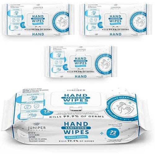 Juniper CLEAN, 3 Pack Hand Sanitizing Wipes, 216 Count Disposable Hand Sanitizer Wipes, Fresh Scent, Lint Free & Durable