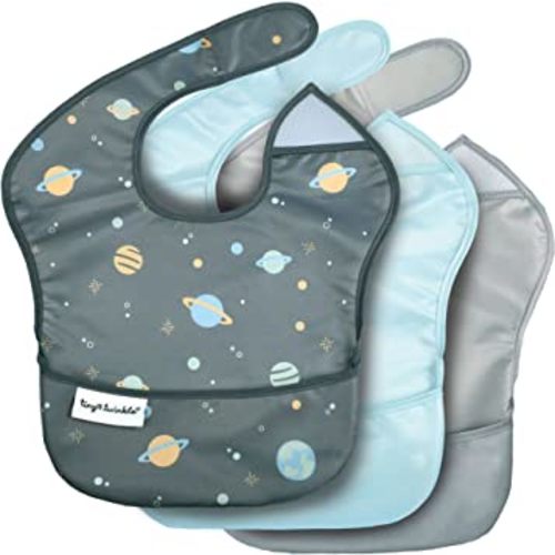 Tiny Twinkle Mess Proof Baby Bibs for Eating - Waterproof, Wipeable Bibs - Toddler Bibs - Travel Friendly - PFAS, PVC, BPA, Phthalate Free - Baby Food Bibs(3 Pack, Space)