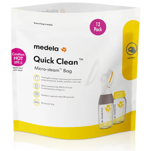 Medela Quick Clean Micro-Steam Bags for Bottles and Breast Pump Parts | 12 CT