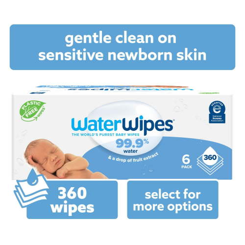 WaterWipes Original 99.9% Water Based Baby Wipes, Unscented, 360 Count (6 Packs)