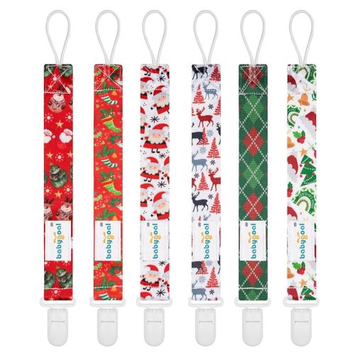 Babygoal Christmas Pacifier Clips, 6 Pack Binky Paci Holder and Leash for Boys and Girls Fits for Most Pacifier, Binkie Styles & Baby Teethers & Toys and Xmas Gift 6PB11