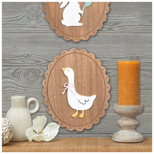 Goose With Bow Scalloped Wood Wall Decor