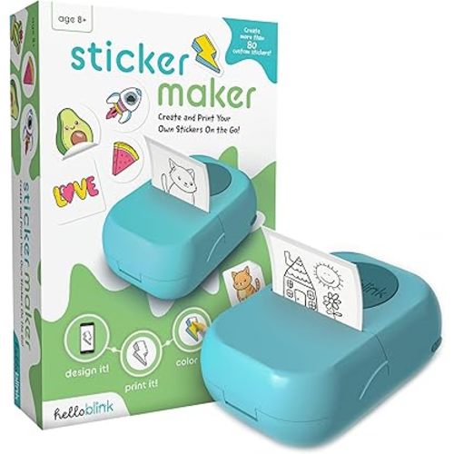 Ceaco Hello Blink - Mini Stickers and Photo Printer - Small Portable Bluetooth Thermal Printer Sticker Machine for Kids Gifts - Aged 8+ - iPhone Android Compatible