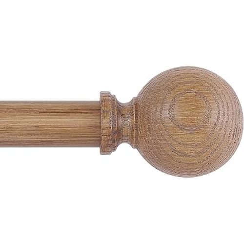 Wood Curtain Rods for Windows 48 to 84 Inch,1 Inch Wood Grain Ball Adjustable Curtain Rod,Boho Heavy Duty Curtain Rods,Farmhouse Rustic Single Window Curtains Rods,Brown Drapery Rods Set 36-88"