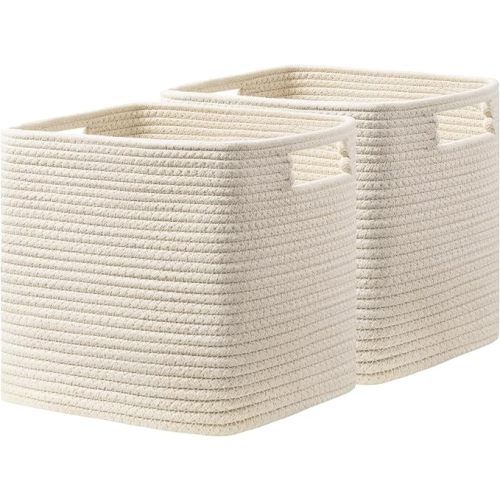 UBBCARE Set of 4 Storage Cubes-11 X 10.5 X 10.5 In, Cotton Rope Basket for Shelves, Toys, Book, Cube Storage Bin with Handles, Woven Storage Basket for Organizing, Beige