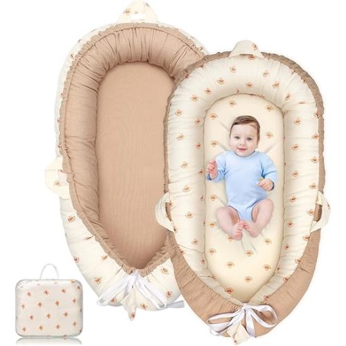 Baby Lounger - Infant Lounger for Newborn 0-24 Months, Co Sleeping Ultra Soft Breathable Infant Floor Seat, Portable Babies Lounger for Baby Girls& Boys, Newborn Essentials Gifts（Khaki）