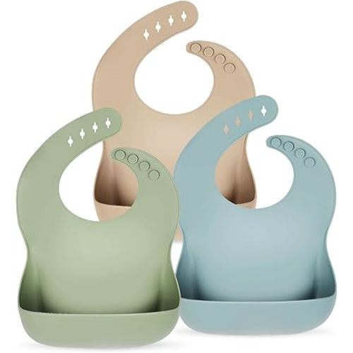 Silicone Baby Bibs for Boys Girls, 3 Pack Soft Adjustable Silicone Bibs for Babies Toddlers, BPA Free, Waterproof Bibs for Baby Eating Essentials Baby Gifts