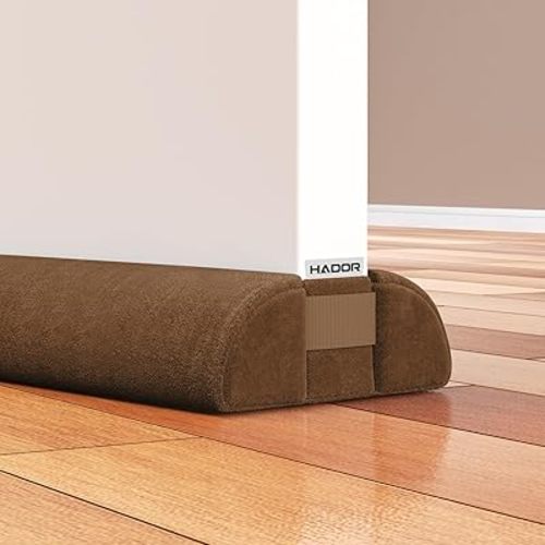 Door Draft Stopper for Bottom of Door, 36 Inch Under Draft Air Noise Light Blocker 30"- 36" Double Side Triangle Soundproof Sweep Filler Seal Gap up to 1.7" for Patio Sliding Door Guard, Brown
