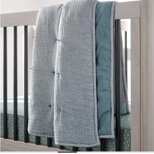 Aire Blue Crinkle Hand-Quilted Organic Cotton Baby Crib Quilt