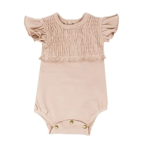 Organic Smocked S-Sleeve Bodysuit in Rosewater – L'ovedbaby