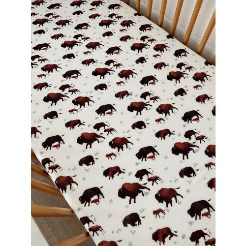 Muslin Mini Crib Sheet, Bison