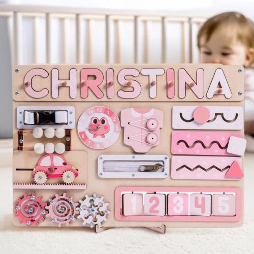 Personalized Wooden Name Puzzle, Montessori Busy Board, Custom Toddler Toy, Baby Sensory Board, Educational Gift for Kids
