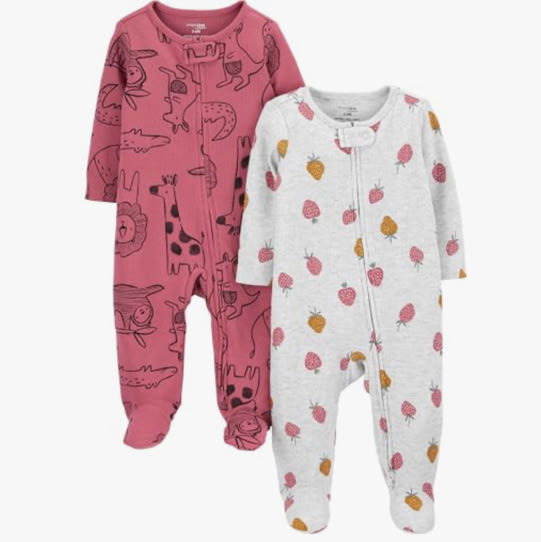 Simple Joys by Carter's Baby Girls' 2-way Zip Thermal Footed Sleep and Play, Pack of 2