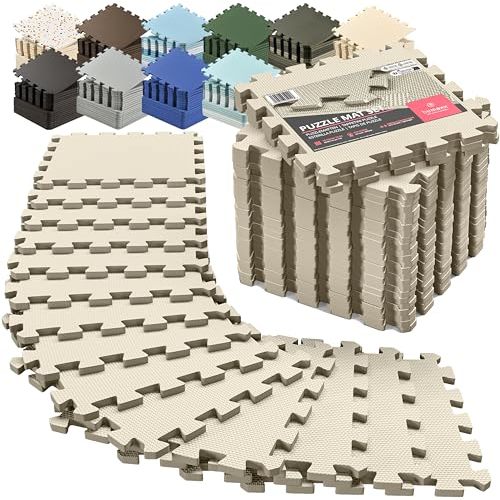 Gym Flooring Set - Interlocking EVA Soft Foam Floor Mat, 18 Pieces Puzzle Rubber Tiles Protective Ground Surface Protection, Play Workout Exercise Mats Underlay Matting Sports Pool Home Fitness Garage
