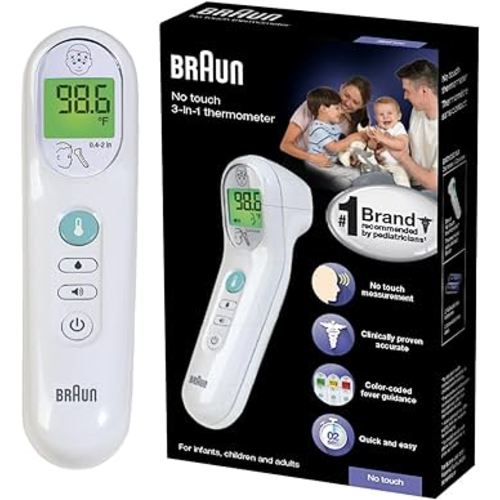 Braun No Touch 3-in-1 Thermometer, BNT100 - Professional Accuracy and Color Coded Fever Guidance for Babies, Toddlers, Kids and Adults
