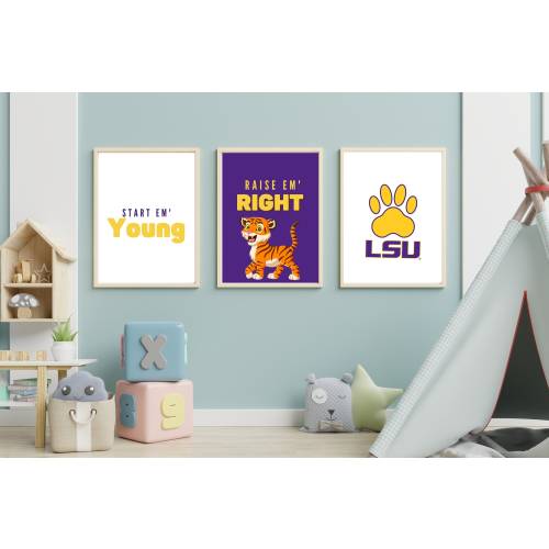 Digital Download, LSU, Football, Raise em right , Nursery Printable, Nursery Wall Art, Nursery Prints, quote for kids, baby shower gifts