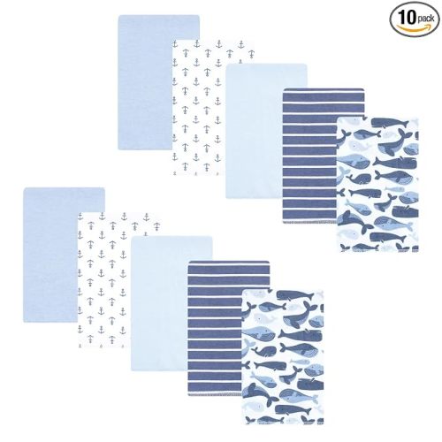 Hudson Baby Unisex Baby Cotton Flannel Burp Cloths 10-Pack, Cute Whales, One Size