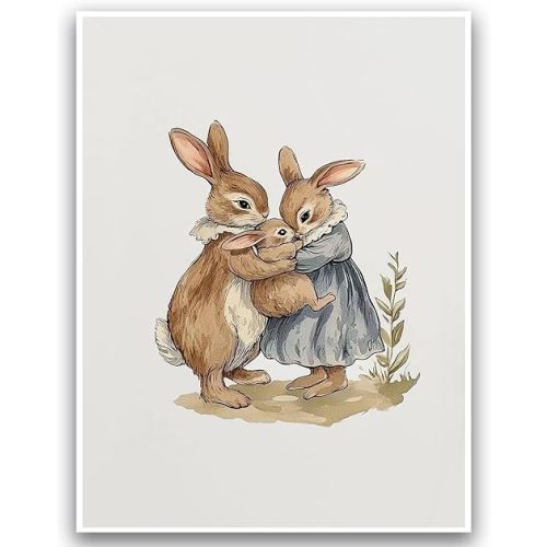Nursery Poster Cute Animal Picture Vintage Animal Wall Art Nursery Decor Cute Rabbit Nursery Print 16x24Inch Unframed Poster for Kids Room Boys and Girls Room Baby Room Living Room BedRoom BathRoom