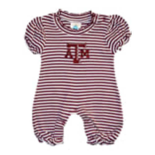 Texas A&M Aggies MAROON Baby Stripe Puff Sleeve Romper - 35010027