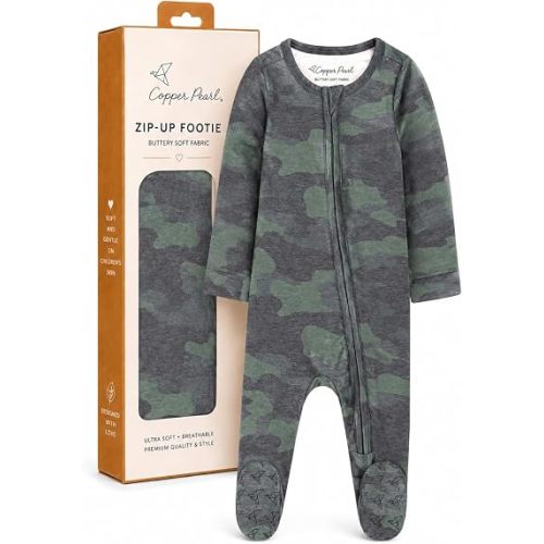 Copper Pearl Zip-Up Footie Baby Pajamas – Soft Newborn Onesies for Boys & Girls, Tag-Free with Two-Way Zipper Baby Sleepers for Newborn - 24 Months, Hunter