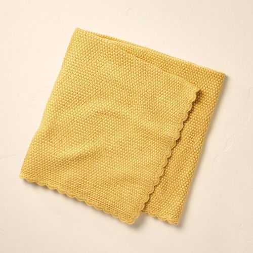 Scalloped Trim Knit Baby Blanket Mustard Yellow - Hearth & Hand™ With Magnolia: Acrylic Cotton Throw, Oeko-tex Certified