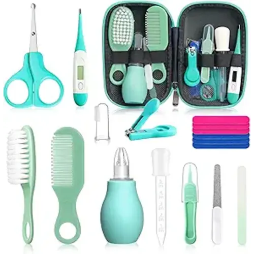 Qunlions life Baby Grooming Kit for Boys Girls Safety Newborn Nursery Essentials Grooming Set Gift for First-time Parents, Green 18 in 1