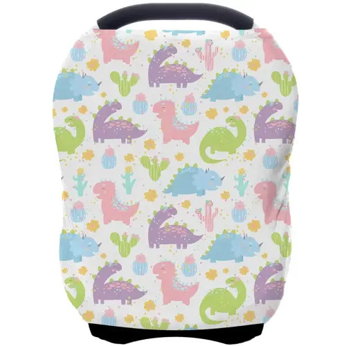 Car Seat Covers Canopy Cover - Multi-use Cover Carseat Canopy, Breathable Breastfeeding Cover, Car Seat Covers for Bbies, Boys & Girls Shower Gifts (Colorful Dinosaur)