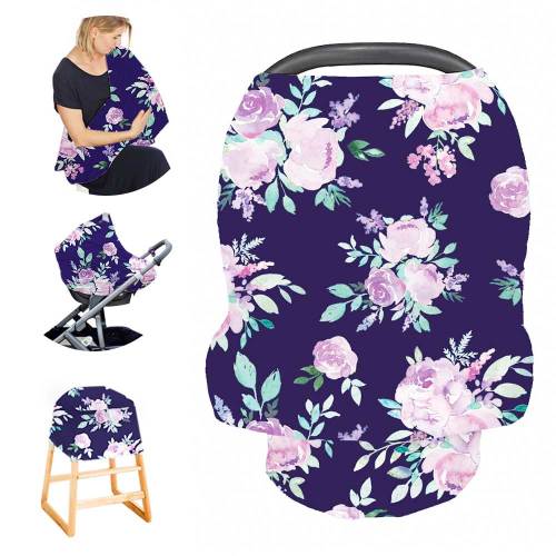 TANOFAR Car seat Canopy for Babies, Purple Flower Car Seat Cover Girls, CarSeat Canopies for Newborn, Multiuse - 4IN1 Nursing Covers, High Chair/Stroller Covers, Scarf, Soft Breathable