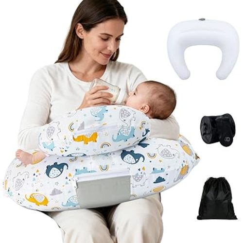 KAKIBLIN Nursing Pillow, Inflatable Breastfeeding Pillows, Hands-Free Feeding Pillow for Back Pain Relief with Waist Strap, Travel Nursing Pillow, Breastfeeding Bottle Support for Baby Girl Boy
