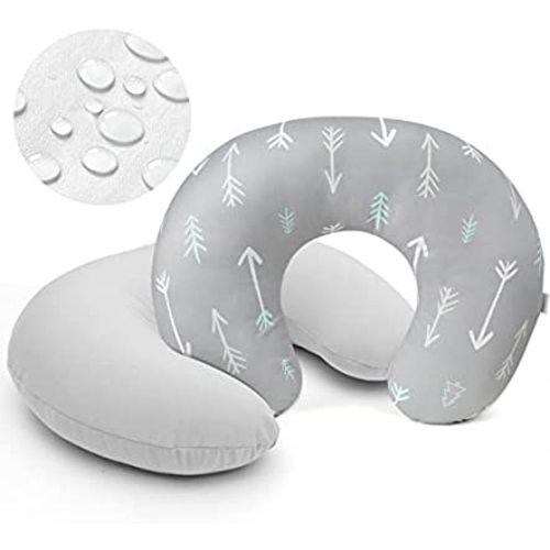 BORPRES Waterproof Nursing Pillow Cover,Newborn Breastfeeding Pillow Slipcover for Boys & Girls,Stretch Fitted,Jersey Knit with TPU Waterproof Lining ,Gray Arrow
