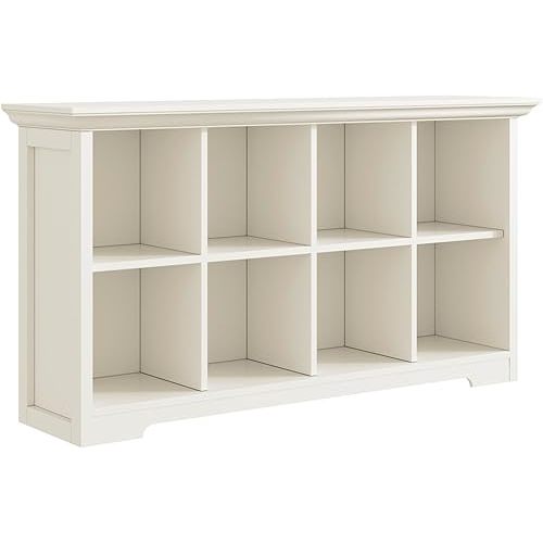 Cube Shelf Bookcase with Base - Wooden 2 Tiers Floor Standing Low Storage Cabinet for Home and Office, 8-Cube Lattice Bookshelf, Warm White