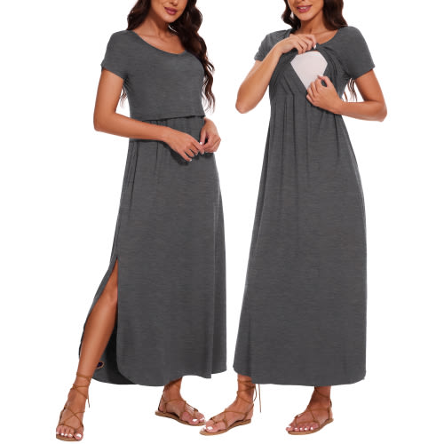 Smallshow Women's Split Maternity Long Dresses Nursing Dresses for Breastfeeding