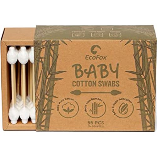 Baby Cotton Swabs 220 Count | Biodegradable & Organic Wooden Cotton Buds | Double Tipped Safety Ear Sticks | 100% Eco-Friendly & Natural | Perfect for Removing Toddler & Baby Ear Wax