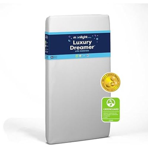 Moonlight Slumber Luxury Dreamer Crib Mattress - Dual-Sided, 2-Stage Baby and Toddler Mattress with Cool Memory Foam Layer and Breathable Mattress Cover - Hypoallergenic and Waterproof - 52"x27.5"x6"