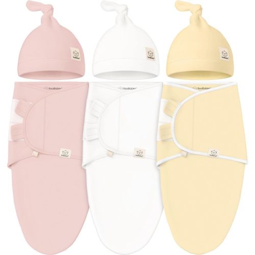 KeaBabies 3-Pack Organic Swaddle Sleep Sacks Baby with Newborn Beanies, Premies Swaddles Wrap 0-3 Months, Ergonomic Wearable Blanket