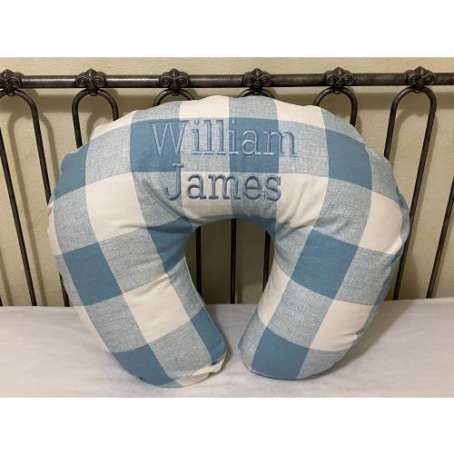 Nursing Pillow Cover, Baby Boy Nursing Pillow Cover, Light Blue Plaid, Buffalo Check