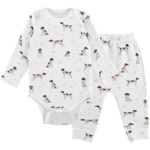 vvfelixl Baby Bodysuits Pants Sets German shorthaired pointer Long Sleeve Baby Clothes For Boys Girls 0-24 Months Puppy