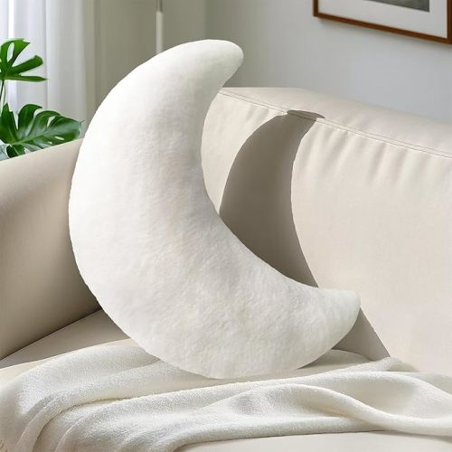 White Moon Throw Pillows Moon Pillow Cute Fuzzy Pillows for Bed Sofa Couch Home Decor Cushion Decorative Aesthetic Plush Pillows for Birthdays