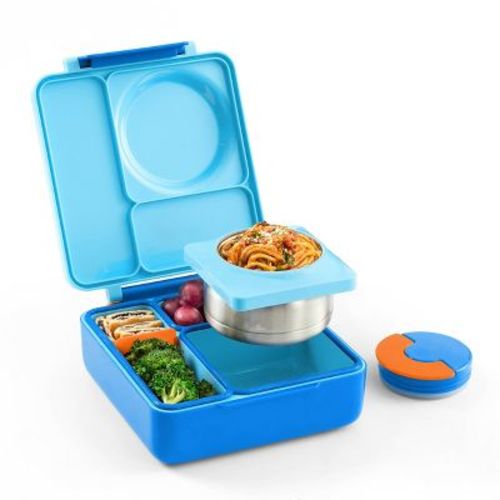 Omiebox Insulated Bento Lunch Box With Leakproof Thermos Food Jar 3 Compartments - Blue Sky