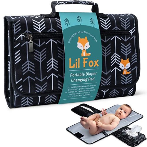 Portable Changing Pad - Waterproof Travel Baby Diaper Changing Pad, Mat Foldable, Wipes Pocket, Gifts - Grey Arrows