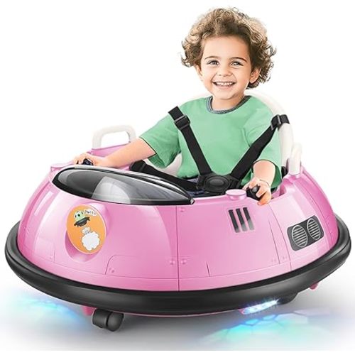 Hikole 12V 4.5AH Bumper Car for Kids, Dual Drive Electric Toy with Remote Control, Colorful Bottom Lights, Foot Pedal, 360 Spin - Safe and Fun